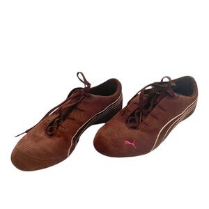 Puma Brown Suede Speedcat Sneakers with Pink Logo